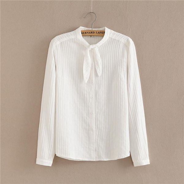 

2021 spring new women long sleeve striped white cotton blouse shirts pocket slim office lady casual shirts blouses
