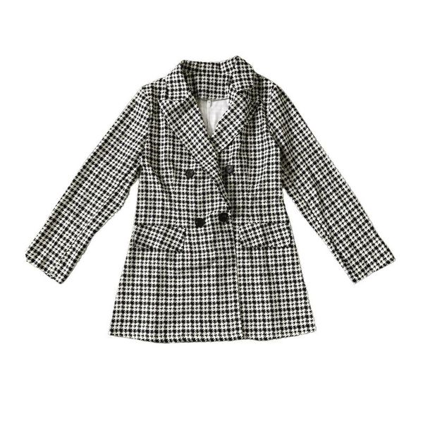 

women's jackets women plaid blazer with double-breasted, pocket decoration color block spring and autumn clothing, Black;brown