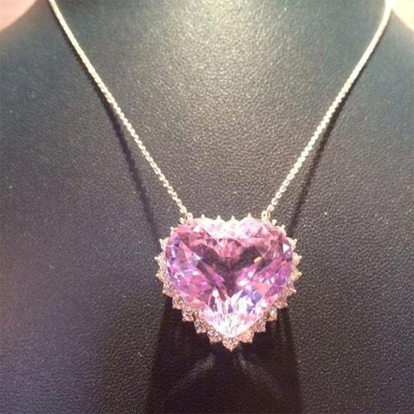 

pendant necklaces luxury pink heart crystal for women big necklace female vintage simple chain choker femme, Silver