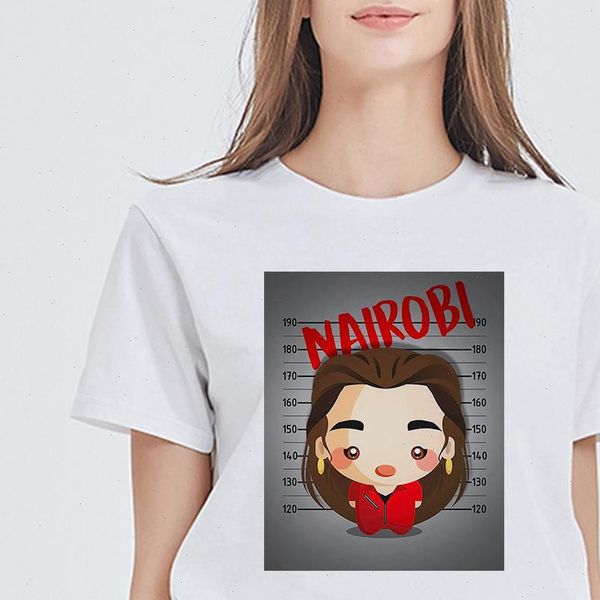 

women house of paper print t shirt la casa de papel tees nairobi tshirt lively t shirt fashion graphic tee shirt female, White