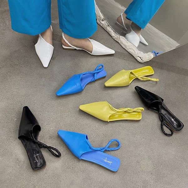 

fashion women flats sandals pointed toe blue/yellow/black/white casual back strap sandals slides summer dress shoes woman 35-39