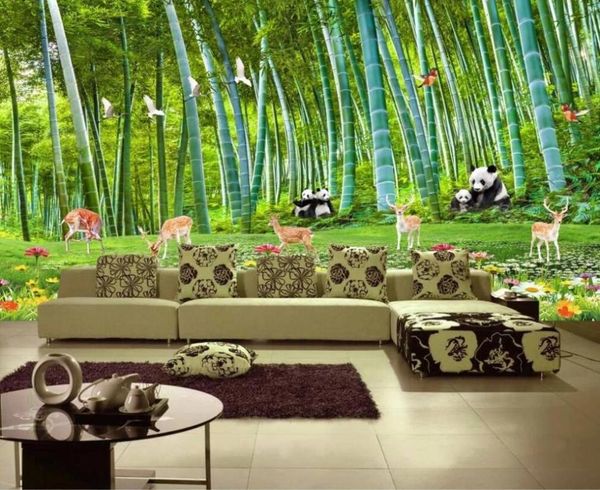 

customized 3 wallpaper mural huge bamboo forest national treasure panda deer children room background wall decoration painting
