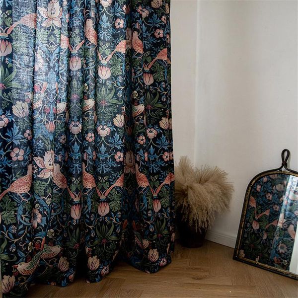 

curtain & drapes american retro birds flower printed curtains for living room pastoral imitation cotton linen bedroom window custom#4