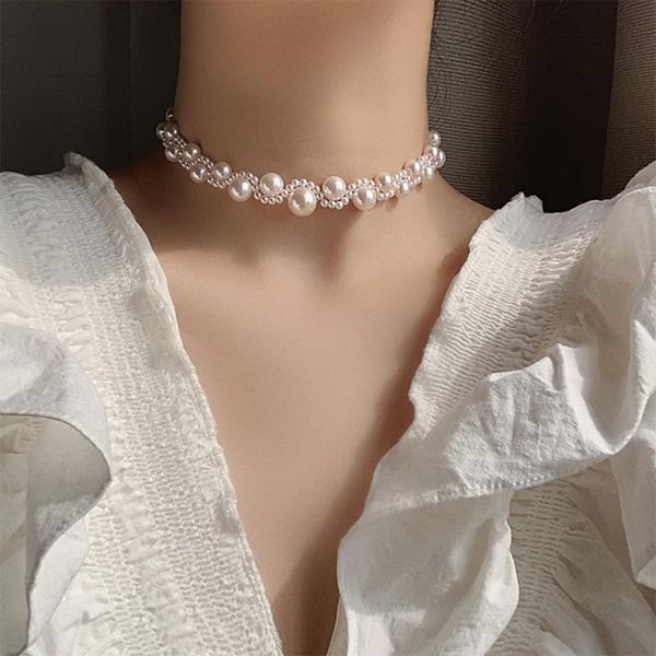 

chains clavicle chain imitation pearls necklace women pendant aesthetic korean fashion female now vintage classic casual, Silver