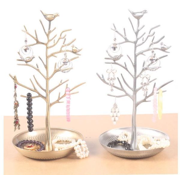 

hooks & rails 10pcs jewelry display stand rack tree bird iron necklace earring holder bracelet fashion organizer 4 colors sn3925