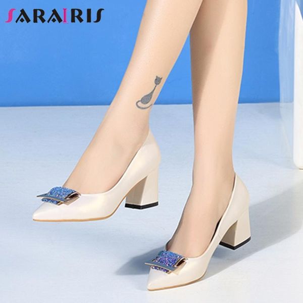

dress shoes sarairis plus size 33-46 female fashion metal decoration spring pumps party ol women chunky high heels woman, Black