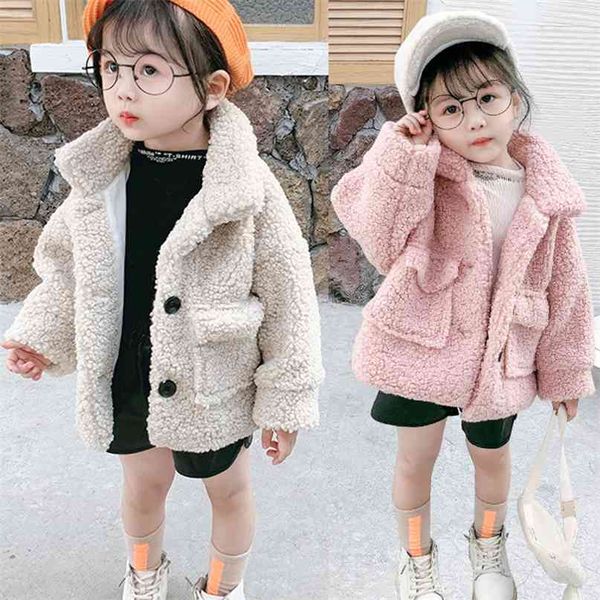 

baby girls winter jackets lambs wool coats kids warm berber fleece children outerwear loose overcoat 210913, Blue;gray