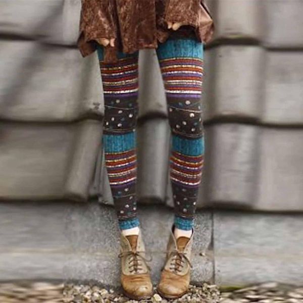 

women's leggings fashion print high waist folk-custom printed leggingscasual long boot pants party trousers #t1q, Black