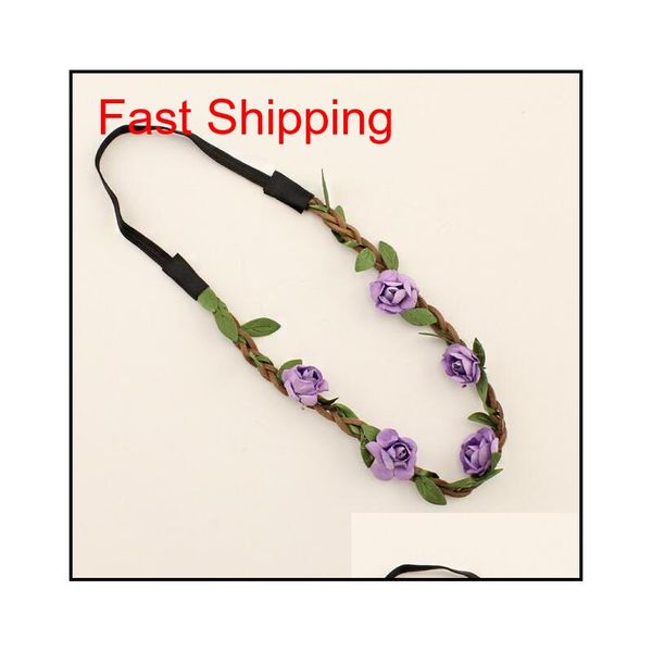 

floral elastic headband wholesale wedding headwear braid boho flower hair accessories qylzyo hairclippers2011, Black;brown
