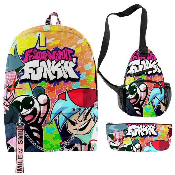

backpack 3d 3pcs/set friday night funkin boys girls schoolbag oxford waterproof teenager students laptravel bicycle