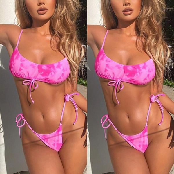 

women's swimwear 2021 bikini women sfumato print side tie swimming suit for two piece bathing, White;black
