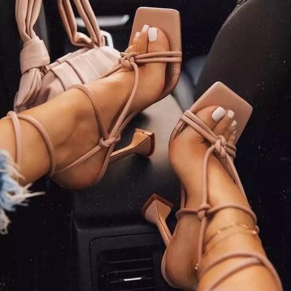 

sandals the europe and united states foreign trade 2021 summer style square headband women's cup heel tie slipper, Black