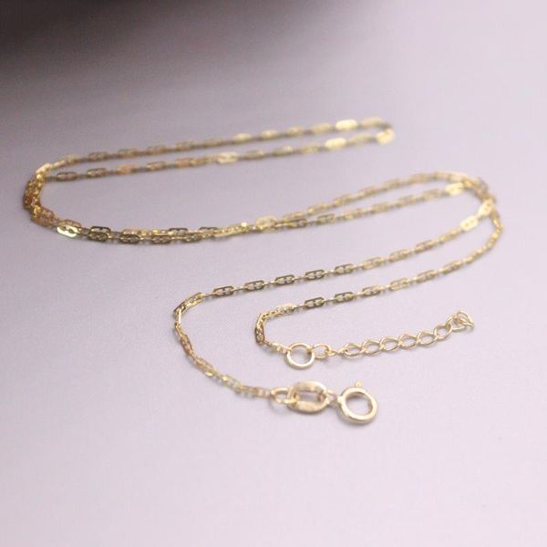 

chains au750 real 18k yellow gold chain neckalce for women female 1.1mmw thin anchor rolo necklace 16''l jewelry, Silver