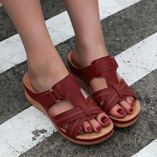 

2021 summer women comfortable sandals female platform slippers open toe sandals wedge anti-slip leather casual retro shoes, Black