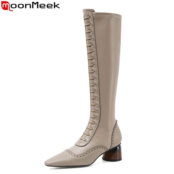 

boots moonmeek 2021 brand fashion women thick high heels pointed toe ladies shoes winter black apricot knee