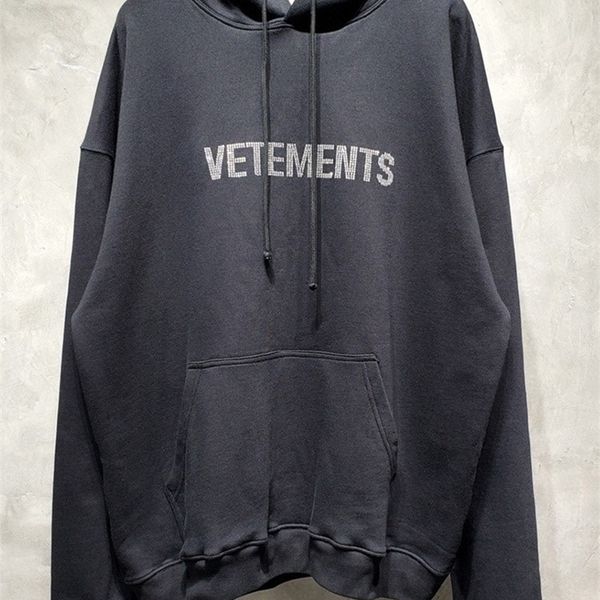 

fw vetements diamond embroidery women men hooded sweatshirts hiphop oversized vetements hoodie pullover hoody 201113, Black