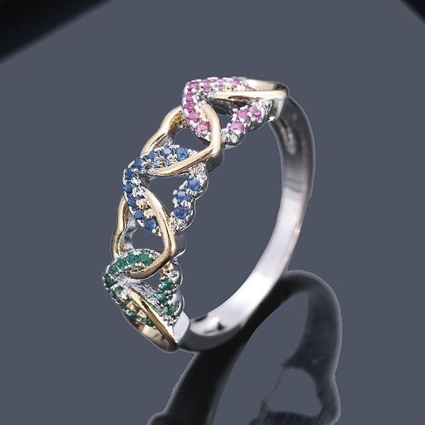 

wedding rings love forever silver color anel women's multicolor crystal heart bijoux jewelry austrian cz ring wholesale price 4967, Slivery;golden
