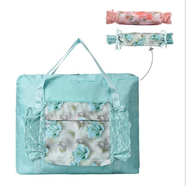 

lace flower folding travel bag women large capacity portable duffle organizer packing cubes luggage weekend bag