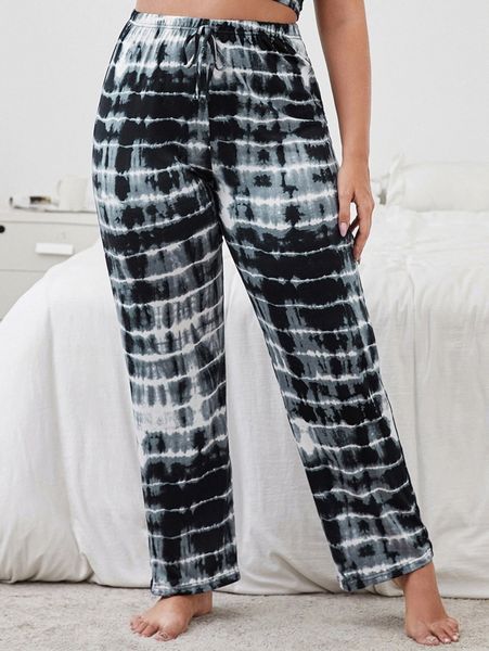 

plus tie dye drawstring waist sleep sweatpants j9ub#, Black;white
