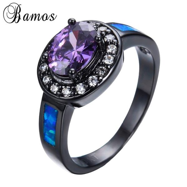

bamos big oval purple cubic zircon rings for female male black gold filled blue fire opal ring wedding party jewelry rb1111, Slivery;golden