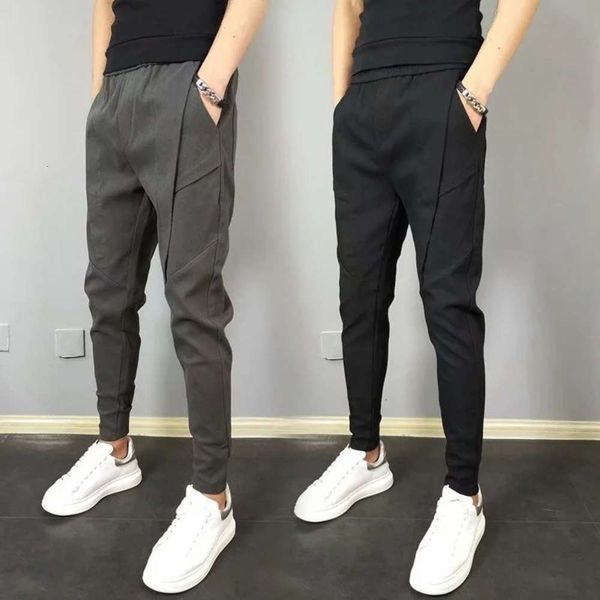 

autumn's new pure color small foot casual capris for men's slim fit harlan's versatile leggings, Black