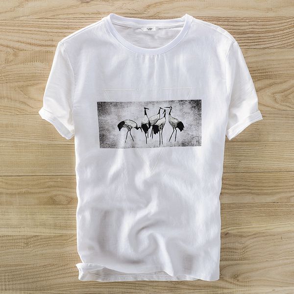

2021 new summer men's linen short-sleeved t-shirt round neck loose t shirt men brand fashion tshirt mens -3xl camisa camiseta si8w, White