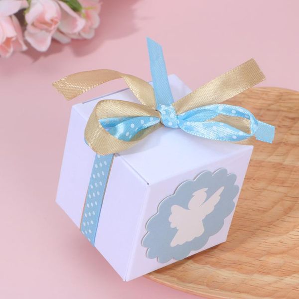 

50pcs blue angel printing candy box square chocolate storage case kraft paper treat box baby birthday party favor gift