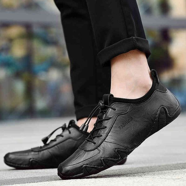 

dress shoes 2021 luxury genuine leather business gentleman casual sneakers men's leisure driving lightweight soft flat 59r5, Black