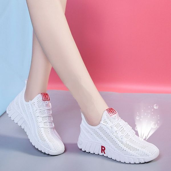 2021 Chegada moda branco branco mulheres sapatos casuais verão feminino respirável lace up plataforma sneakers senhoras net sapatos