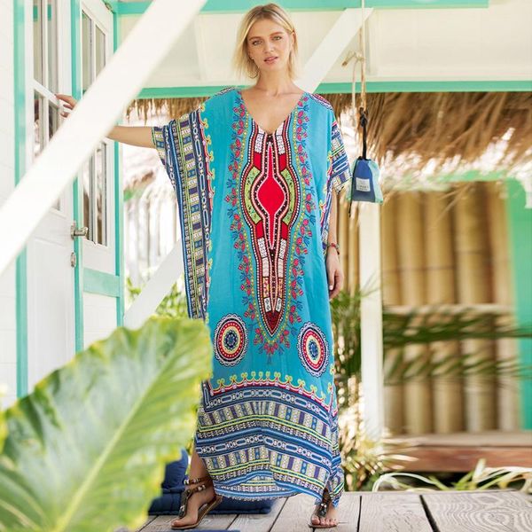 

maternity dresses print beach sundress v-neck bohemian long dress african ethnic summer loose vintage kaftan maxi pregnancy, White
