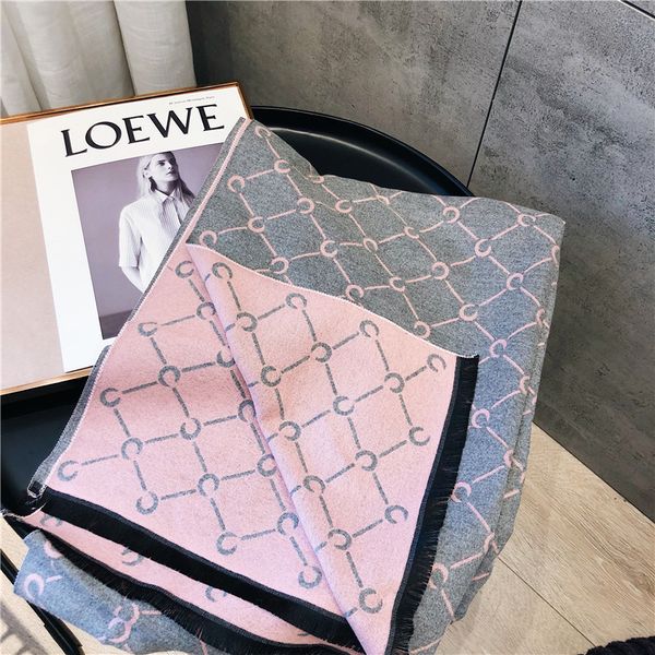 

2021 korean and new imitation cashmere brushed thickened scarf women's versatile double-sided lattice moon shawl bib, Blue;gray