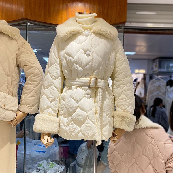 

white lace up waist korean style loose long winter coat women long female parkas warm padded clothes ladies snow wear, Black;brown
