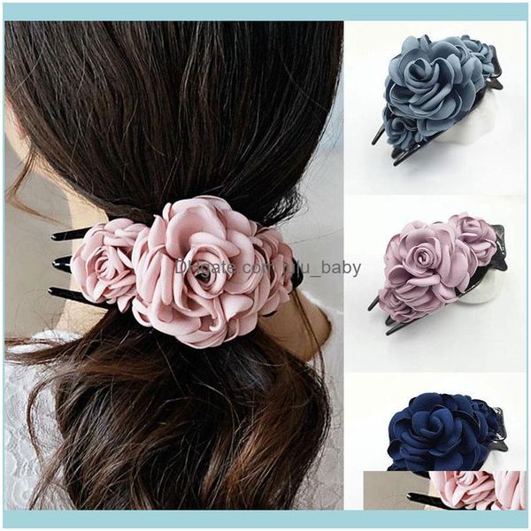 

barrettes jewelrykorean big cloth flower rose large horsetail crab clip women girls plastic hair claw barrette hairpin aessories jewelry cli, Golden;silver