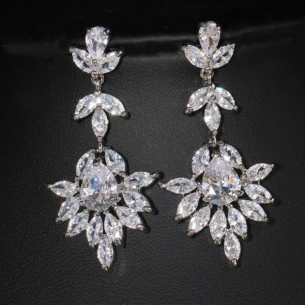 

dangle & chandelier ekopdee luxury big zircon drop earrings for women fashion crystal female bride wedding jewelry kolczyki, Silver