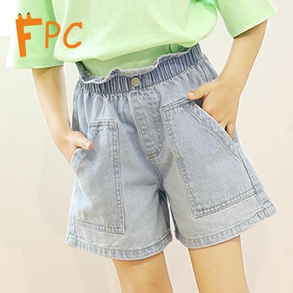 

shorts solid frill hem casual fashion denim for girls straight elastic waist above knee summer 4-15t, Black