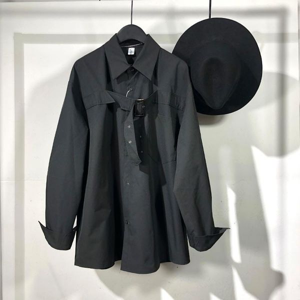 

men's casual shirts owen seak men shirt gothic clothing hip hop tees autumn oversized high streetwear long sleeves black, White;black