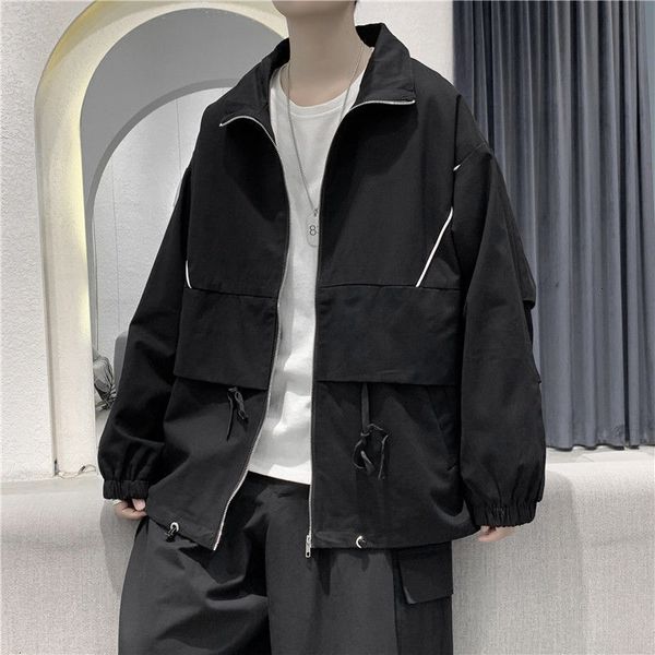 

2021 cotton men's fashion autumn solid color casual jackets mens streetwear wild hip-hop bomber jacket men m-2xl rl96, Black;brown
