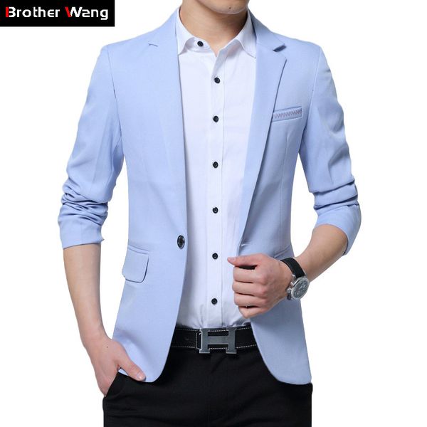 

2021 autumn new men's solid color suit business casual slim fit skyblue blazer jacket male brand clothing fhgb, White;black