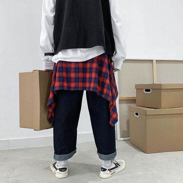 

false plaid shirt hem avental streamer men and women curtain couple hip-hop accessories pants skirt wild tide m7ah, White