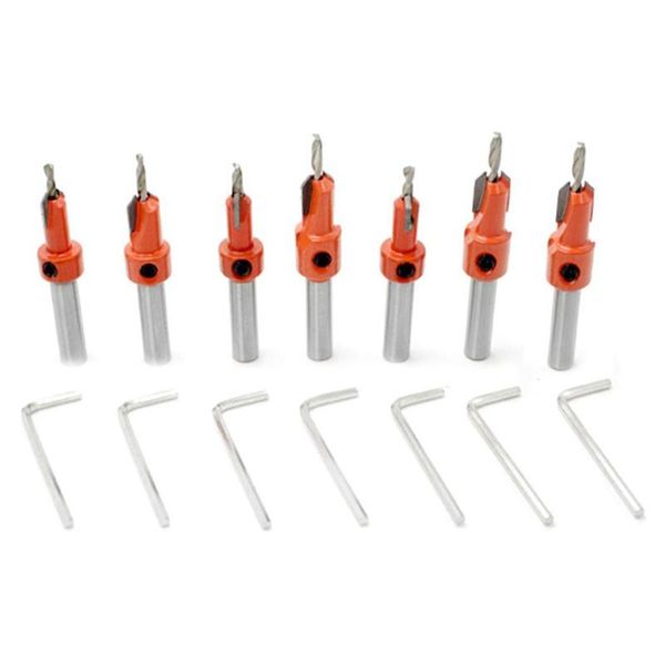 

professiona electric drills 7pcs woodworking step drill bit 2.8x8mm-3.5x8mm countersunk head wood taper sink hole screw chamfering