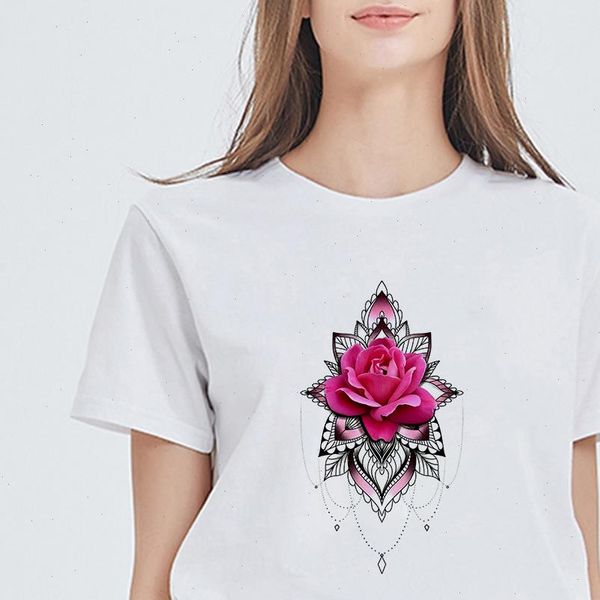 

new t shirt female pop kawaii hipster gym retro punk rose tattoo design t shirt streetwear tee ropa mujer, White