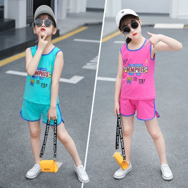 

kids girl 2020 new summer fashion casual beach basketball sports vest 2 pcs infant teenage cotton sleeping clothing set 2-13, White