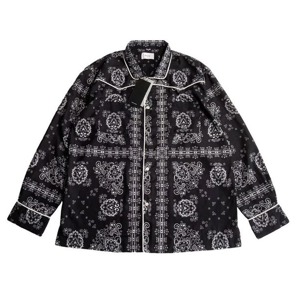 

2021 new long sleeve rhude shirt men women 1:1 casual oversize cashew flower buttoned shirts aehj, White;black
