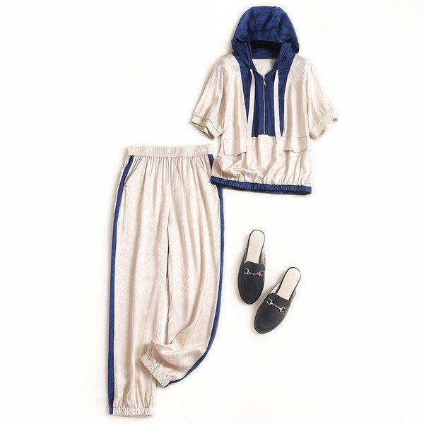

women's two piece pants 2 womens set sweatsuit streetwear fashion pullover with hooded+elastic waist full length matching sets for wome, White