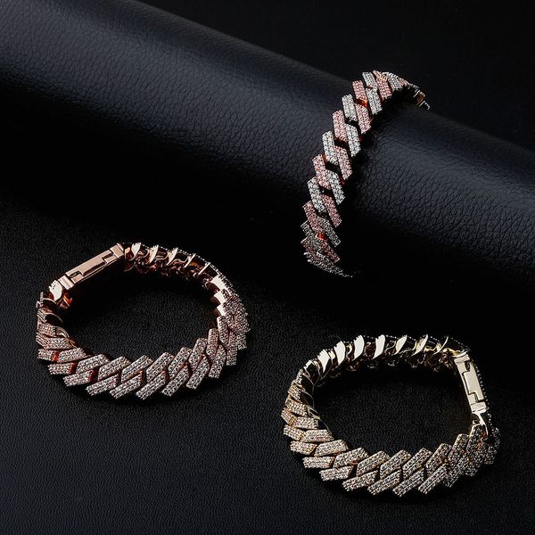 

new fashion 12mm/14mm bracelet iced out micro pave cubic zirconia cuban link chain bracelet hip hop jewelry gift for party, Black
