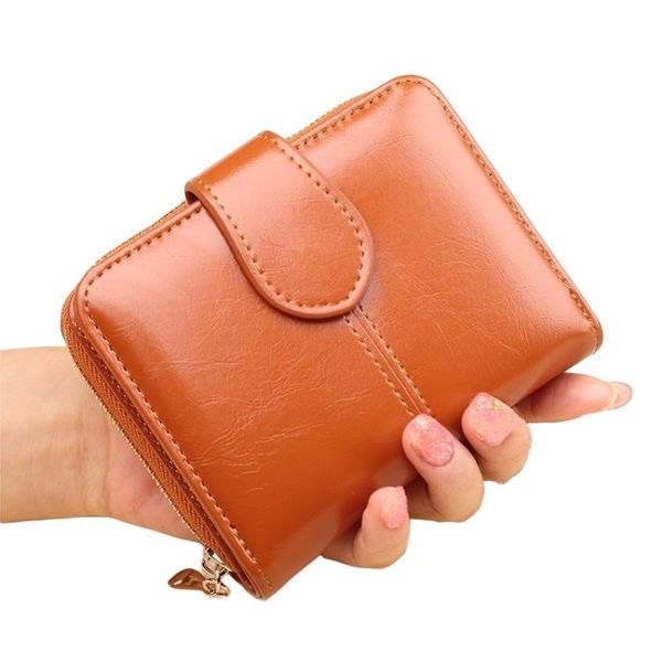 

wallets short coin purse female oil wax leather bag small wallet clutch, Red;black