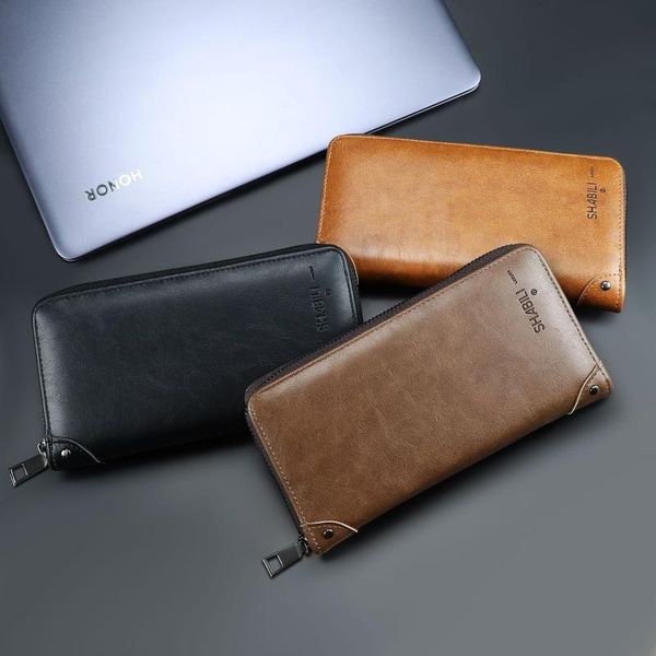 

wallets high capacity men leather long purse female clutches money handbag handy passport walet for cell phone card holder, Red;black