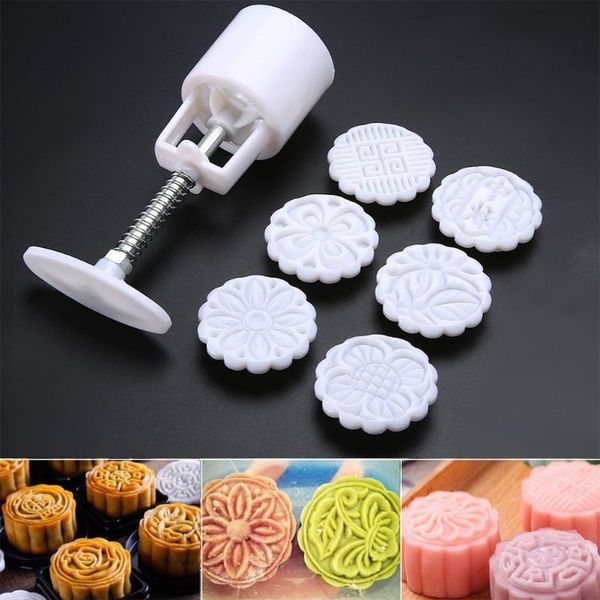 

baking moulds 1 x mooncake mold 6 stamps for 50g moon cake mould with 6pcs round flower pastry hand diy