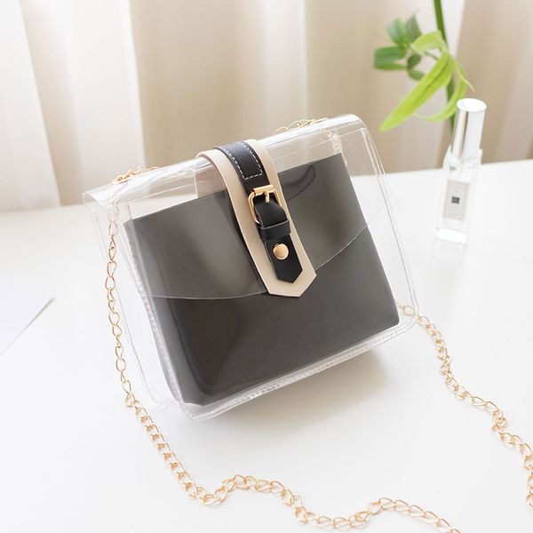 

casual lady transparent jelly shoulder bags for women 2020 brand travel handbags crossbody mobile phone change purse ladies girl, Black;red