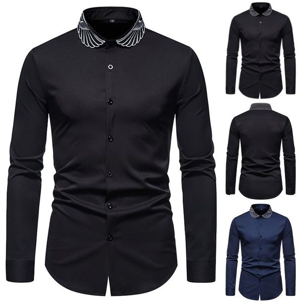 

men's casual shirts and shirt loose embroidered autumn winter long-sleeved lapel men, White;black